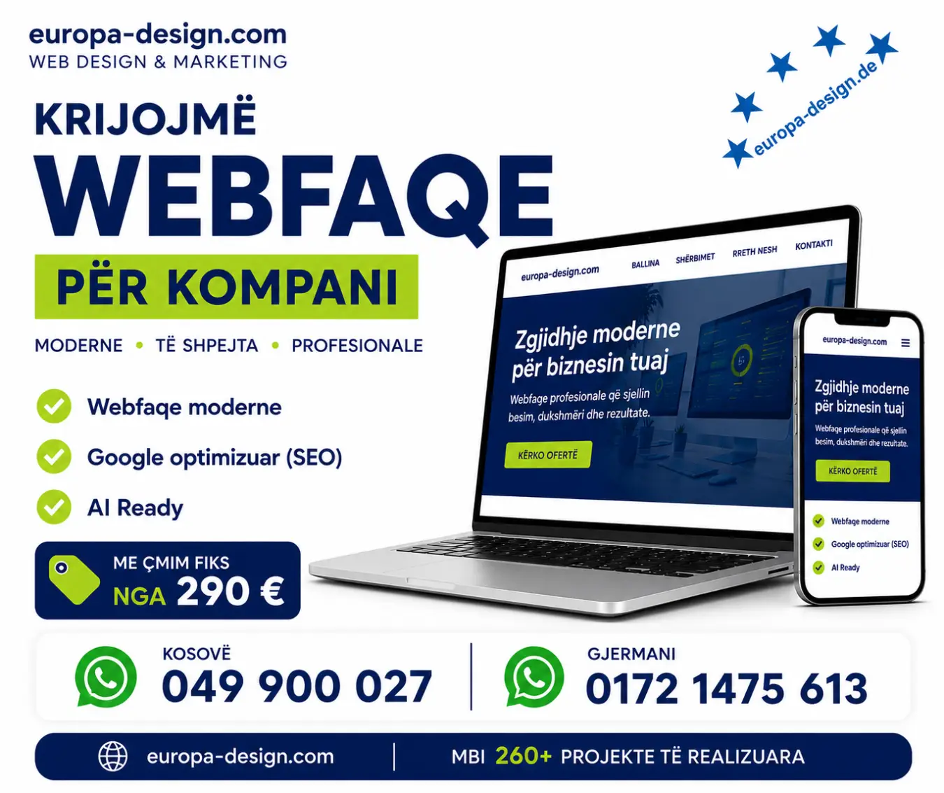 Europa Design - Webfaqe moderne, SEO dhe AI Ready